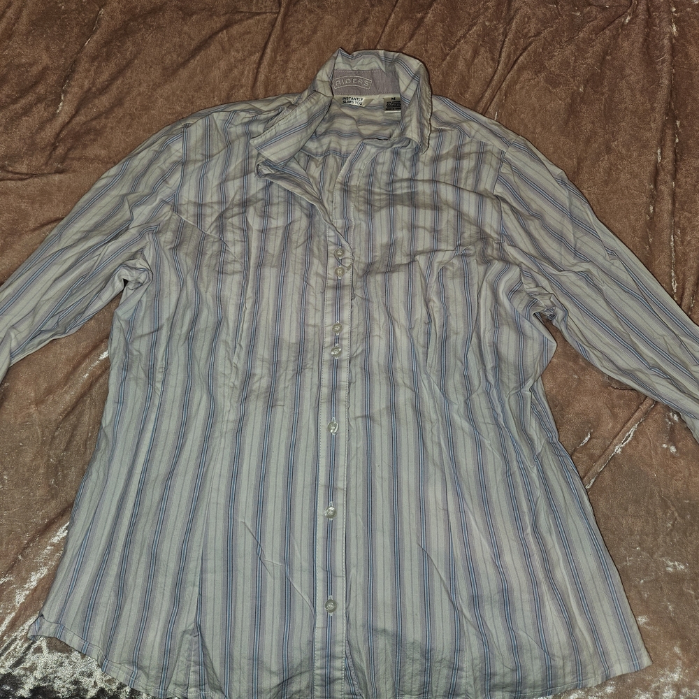 Riders by Lee Women's Button-Up Striped Blouse - Blue and Gray
